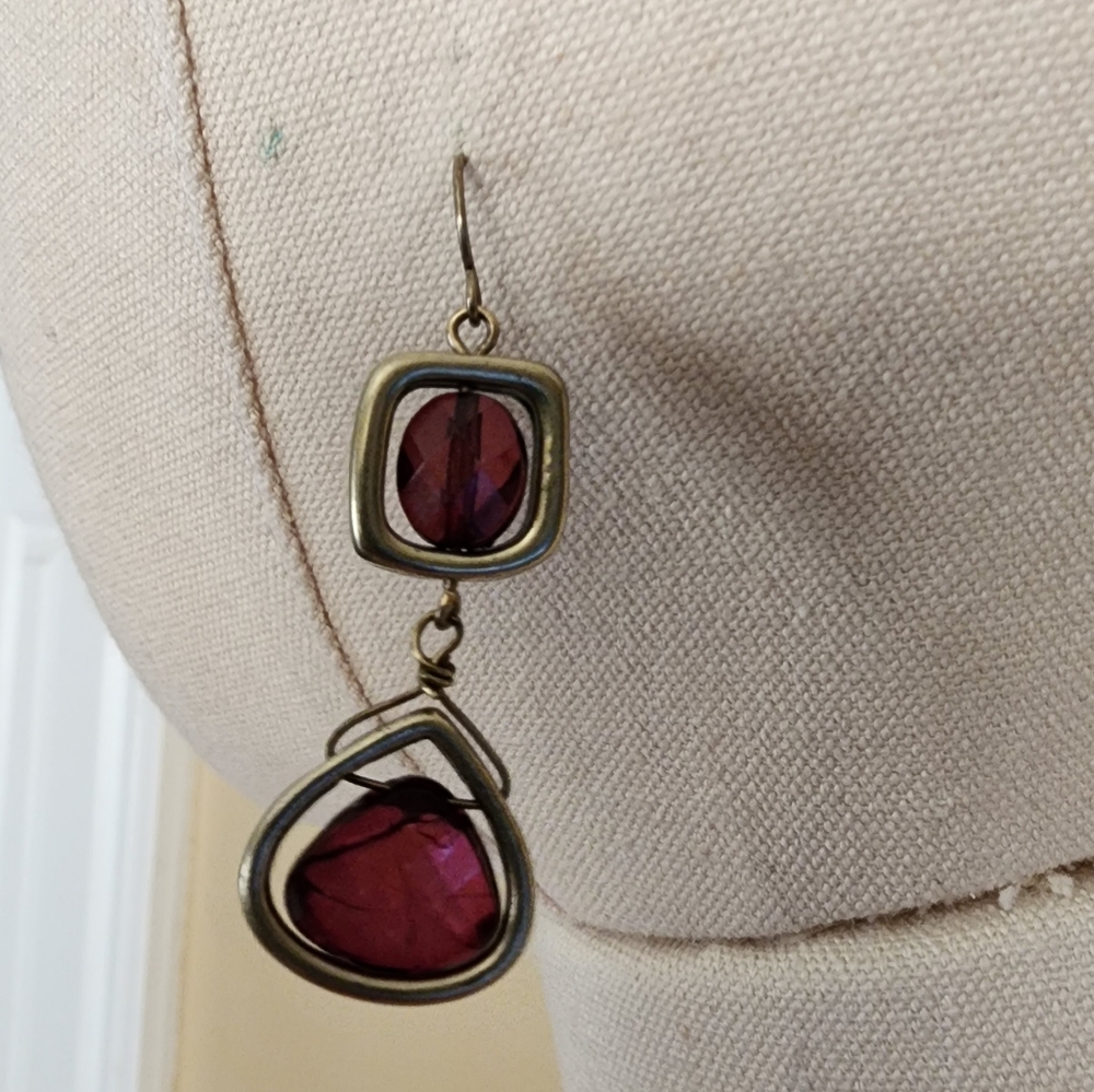 Gold Ruby Crystal Earrings - image 2